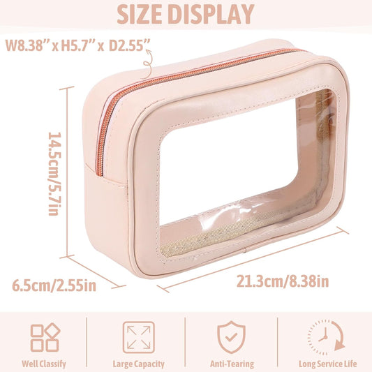 3Pack Clear Toiletry Bag,TSA Approved Travel Makeup Pouch with Zipper for Cosmetics and Toiletries,Diaper Bag Organizer Pouch Set,Women's Purse Organizer and Clear Car Bag