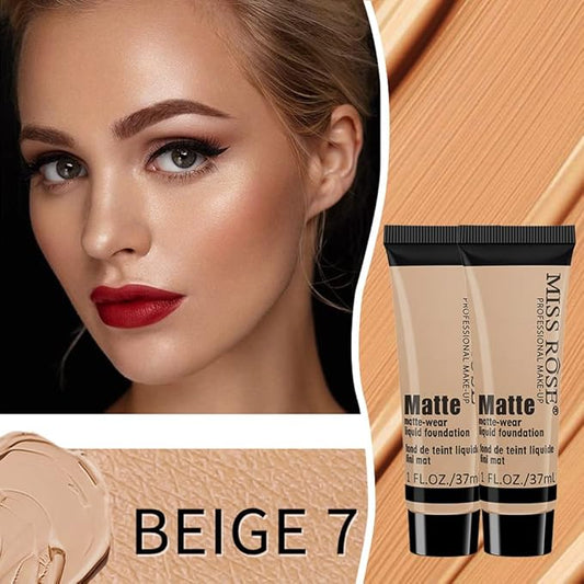 2 Pack Liquid Foundation Cream for Face Makeup,Durable Full Coverage Matte Concealer Make Up,Oil Control & Waterproof Base Primer -1+1 Fl.Oz (BEIGE 7#)