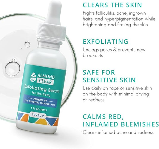 Level 2 Serum | Mandelic Acid Body Serum for Acne, Folliculitis, Aging Skin, Ingrown Hairs, Dark Spots on Face, Chest, Butt, Back, Thighs, Arms | 4 oz