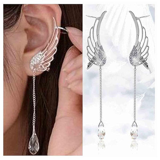 Boho Rhinestone Wing Ear Climbers Earrings Silver Crystal Drop Earring Chain Dangle Earrings Angel Wing Wrap Earrings Jewelry for Women and Girls Gifts