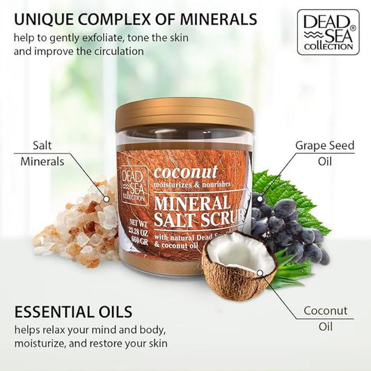 Dead Sea Collection Coconut Salt Scrub – Exfoliating Body Scrub for Women – Moisturizing and Nourishing Skin – with Pure Oils and Dead Sea Minerals (23.28 Oz)