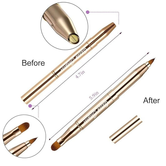 Retractable Eyebrow Eyelash Lip Brush Makeup Brush Double-Sided Soft With Cap Concealer Eyeliner For Travel Cosmetic Brushes, gold color