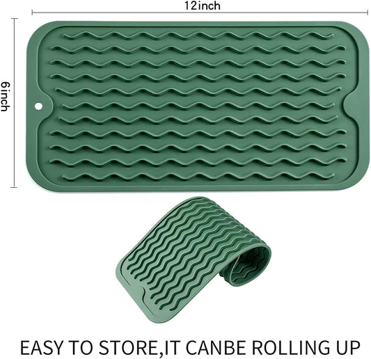 Silicone Dish Drying Mat for Multiple Usage,Easy clean,Eco-friendly,Heat-resistant Silicone Mat for Kitchen Counter or Sink,Refrigerator or Drawer Liner Green S 12 inches x 6 inches