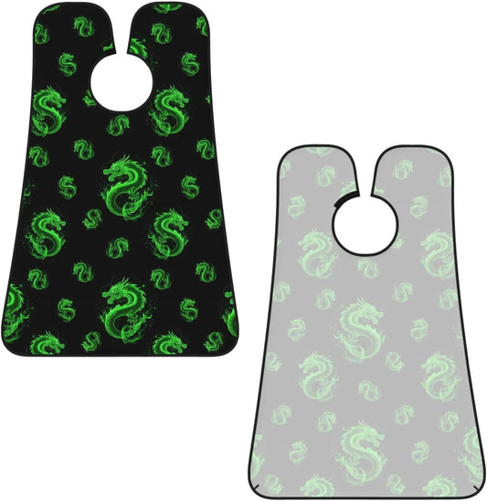 Beard Hair Catcher for Men, Waterproof Shaving Bib Apron Non-Stick, Trimming Tool for Dad Husband, Green Fire Flame Dragon Art Shave Bib