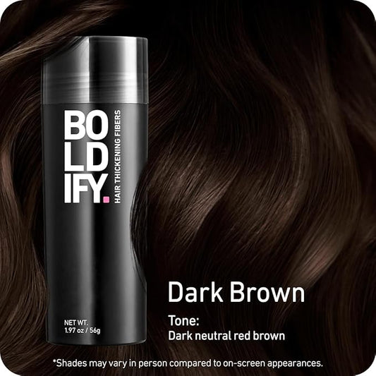 BOLDIFY Hair Fibers (56g) - Fill In Thinning and Fine Hair for an Instantly Fuller, Thicker Look - 14 Shades for Women & Men - Dark Brown