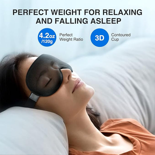 YFONG Weighted Sleep Mask, Women Men 3D Blocking Lights Sleeping Mask (4.2oz/120g), Pressure Relief Night Sleep Eye Mask with Adjustable Strap, Eye Cover Blindfold for Travel Nap Yoga, Black