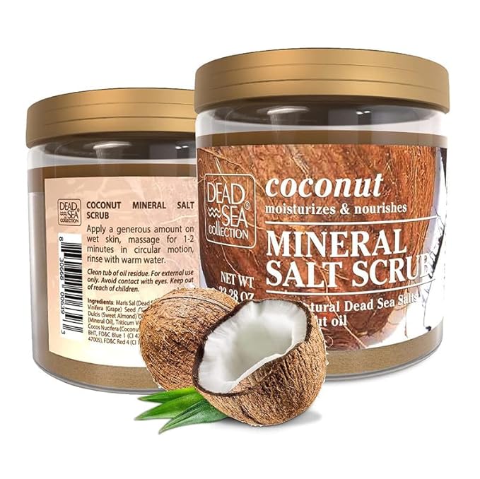 Dead Sea Collection Coconut Salt Scrub – Exfoliating Body Scrub for Women – Moisturizing and Nourishing Skin – with Pure Oils and Dead Sea Minerals (23.28 Oz)
