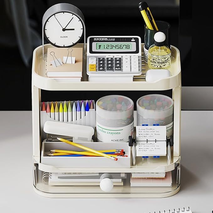 3-Tier Desk Organizers & Dispensers,Mail Holder for Office Desk Organization,Kitchen Spice Rack or Bathroom Countertop Organizer, Gift for Teachers, Classmates, and Friends (Beige)