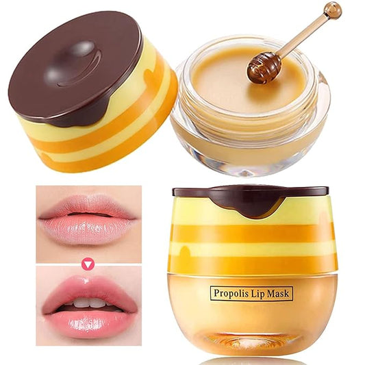 Bee Lip Balm Lip Mask Honey Pot Honey Lip Mask Propolis Moisturizing Lip Balm with Stick - Hydrating Prevention Dry & Cracked Lip Scrubs Exfoliato Lip Wrinkle Skin Care Products(Honey)