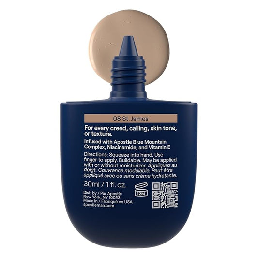 APOSTLE Reclaim Tinted Moisturizer for Men (8 St. James) - Niacinamide, Vitamin E, Squalane, Hyaluronic Acid, Tinted Face Moisturizer For Men. Hydrates, Evens Skin Tone, Reduces Fine Lines, 1 Fl. Oz.