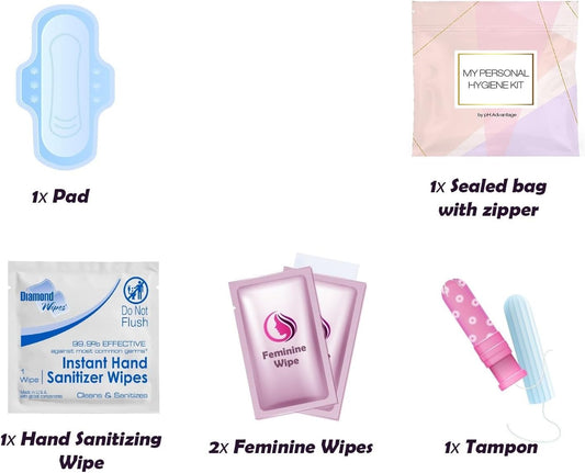 Light Rose Style Menstrual Kit All-in-One 60 Pack | Convenience on The Go | Period Kit Pack for Travelling, Tweens & Teenagers or just When You’re Out | Individually Wrapped Feminine Hygiene Product