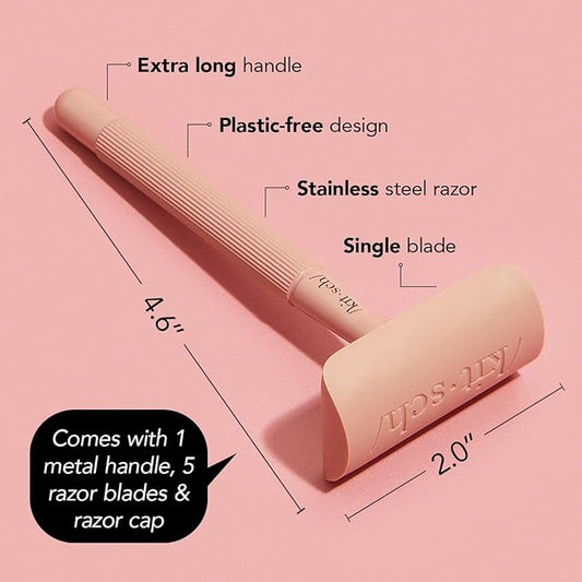 Kitsch Double Edge Safety Razors for Women and Men, Long Metal Handle and Stainless Steel Single Blade Razor with 5 Double Edge Refills, for Shaving and Travel Essentials - Terracotta
