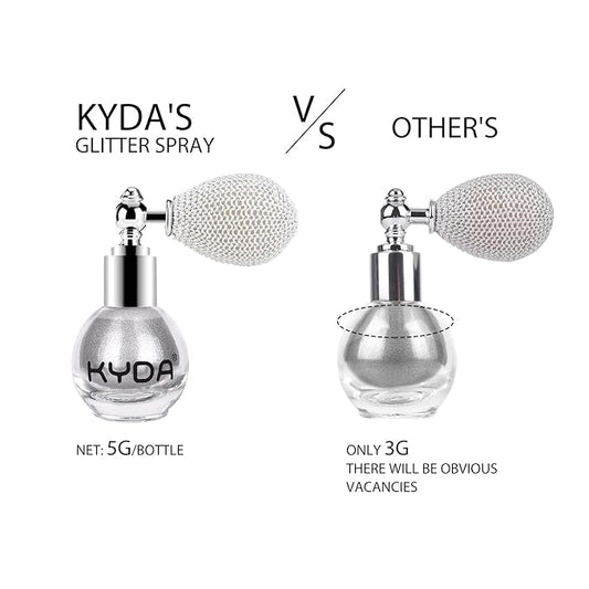 KYDA Highlighter Powder Spray, Glitter High Gloss Spray Shimmer Sparkle Powder Makeup Spray, for Face Body Cosmetic-Metallic Silver
