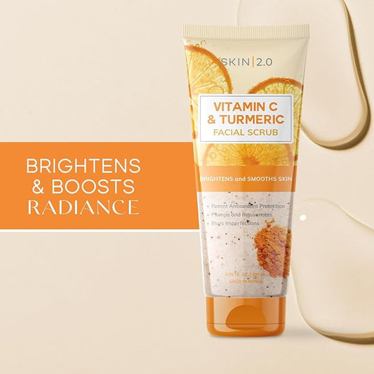 Vitamin C & Turmeric Face Scrub - Dermatologist Tested, Exfoliating, Brightening, Hydrating, Anti-Aging, Clean Beauty, Cruelty-Free Korean Skincare, All Skin Types - 6.76 Fl Oz / 200ML
