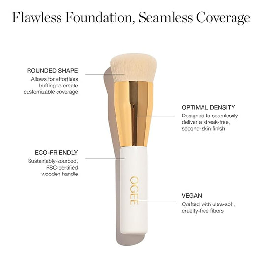 Ogee Professional Quality Makeup Brush - Ultra-Soft Base Brush with Vegan Bristles for Flawless Liquid Makeup Application - Premium Foundation Brush for Liquid Makeup