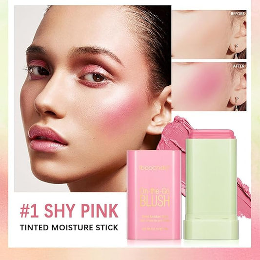 Multi-Use Makeup Blush Stick, 3-in-1 Cream Blush Stick Beauty Tinted Solid Blush Stick for Cheek/Eyes/Lips, Waterproof Moisturizer Stick, Suitable for All Skin (01# Shy Pink)