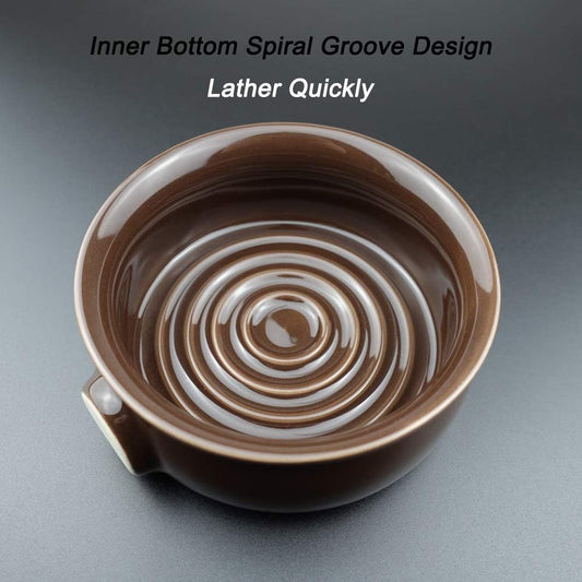 Ceramic Shaving Soap Bowl For Men, Non-slip Handle, Wide Mouth, Large Capacity, Easier to Lather-Brown