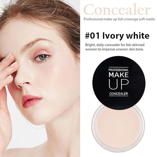 Kaely Pot Concealer Set,under Eye for Conceals Dark Circles, Waterproof Face Primer Makeup,Corrects Tattoo Concealer,Foundation Makeup Brush,Eye Ring corrector de ojeras 01, 01 IVORY WHITE