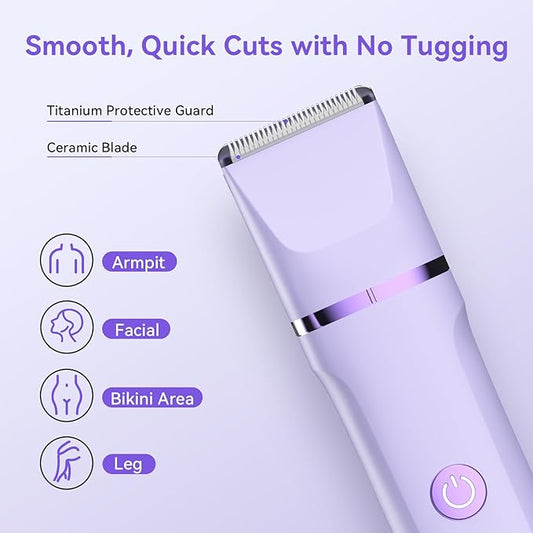 Electric Razors for Women - 4 in 1 Bikini Trimmer for Women, Waterproof Body Pubic Shaver for Womens Wet & Dry Use, Replaceable Facial & Nose Hair Trimmer, Rechargeable Hair Removal Kit, Purple