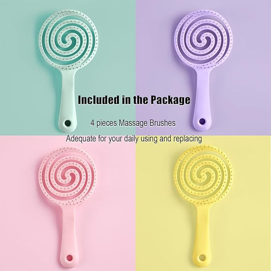 4 Pieces【Ultra-Soft】Baby Fine or Straight Hair Detangling Hair Brush for Kids【Skin-friendly material】Faster Blow Drying Styling Hair Detangling Brush with Flexible Bristles(Food grade ABS)Compact size
