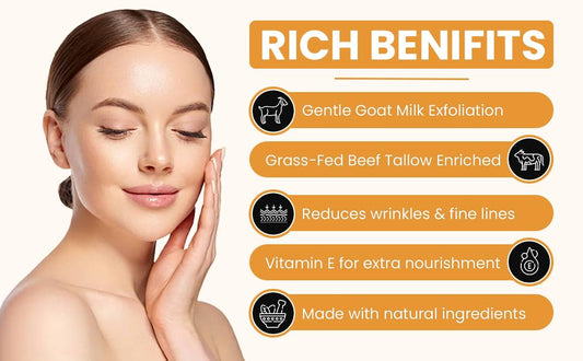 Grass Fed Beef Tallow & Goat Milk Body Lotion for Sensitive Skin, Organic Tallow moisturizer- Soothes Dry Patches, Goat Milk Moisturizer - Handmade Tallow Body Lotion (Oatmeal & Honey, 12 Oz)