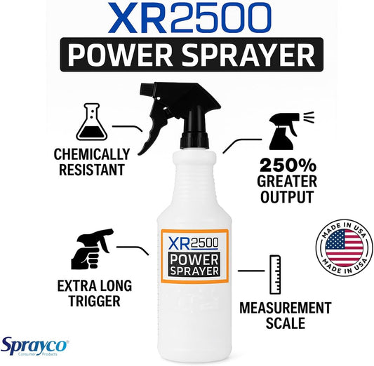 32oz Chemical Resistant Spray Bottle – Adjustable Nozzle, Built-in Dilution Scale, Heavy Duty Plastic, All-Purpose Cleaning, Gardening, Car Detailing, Plant Mister