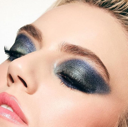 MAKE Beauty Multi-Chromatic Eye Shadow. Metal Reflecting Luminous Foil Finish Creamy, Buildable, Dimensional Long-wear, Crease-proof Powder Eyeshadow, Multichrome Shade - Spark, Navy Blue