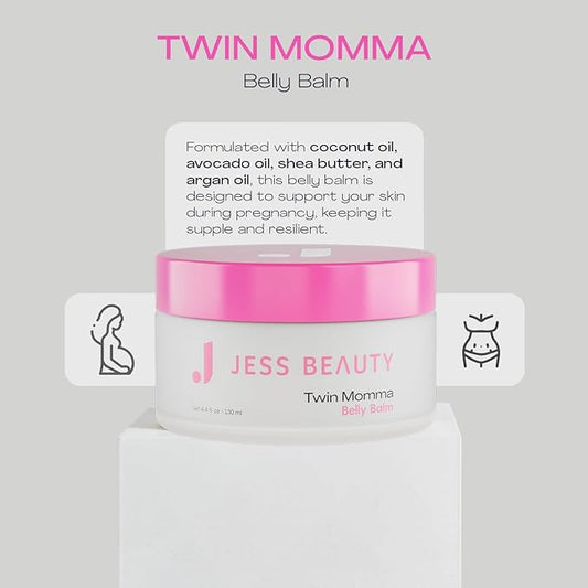 JESS BEAUTY | Twin Momma Belly Balm Lotion Coconut Oil & Avocado Oil | Skin Care Maternity Postpartum Essentials 4.4 fl oz