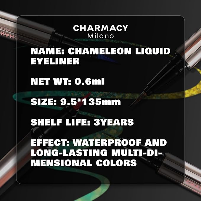 CHARMACY Chameleon Liquid Eyeliner, Liquid Glitter Eyeliner, Highly Pigmented, Metallic MultiColor Shifting waterproof Eyeliner, Ultra-Fine Tip, Longwearing, Smudge-proof (A03 Twilight Shimmer)