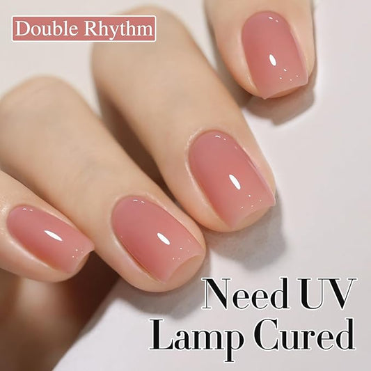 Double Rhythm Translucent Gel Polish Sheer Neutral Natural Light Milky Same Color Same Bottle 15ML Jelly Nail Polish Nail Art DIY at Home (Nude Milky Pink-A1384)