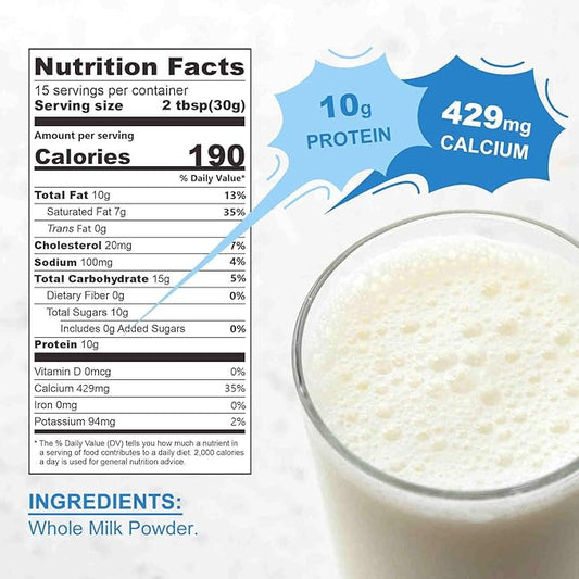 TALCUFON New Zealand Milk Powder Full Cream Instant Milk Powder Gluten Free, Non-GMO Shelf-Stable & Easy to Use 16 Oz