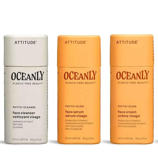ATTITUDE Oceanly Glow Trio Skincare Box Set, EWG Verified, Plastic-free, Plant and Mineral-Based, Vegan, PHYTO GLOW, Set of 3 Travel Size Sticks