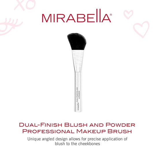 Mirabella Dual Finish Blush & Powder Brush – Angled Vegan Makeup Brush for Cheeks, Super-Soft Synthetic Bristles, Weighted Aluminum Handle, Cruelty-Free, Professional Quality