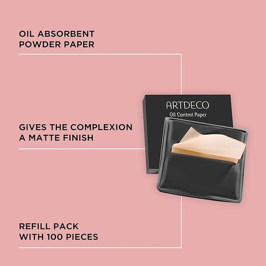 ARTDECO Oil Control Paper - Oil-Absorbing Blotting Paper - Gives Your Complexion a Matte Finish - Refill Pack with 100 Sheets - For Makeup - For Oily Skin - Easy Take Out Design - Face Wash - 100pcs