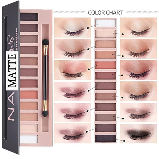 All in One Makeup Kit For Girls12 Colors Naked Eyeshadow Palette, Nude Foundation Face Primer, Makeup Brush, Makeup Sponge, Eyebrow Soap Kit Brows Gel, Winged Eyeliner Stamp Makeup Set (SetA)