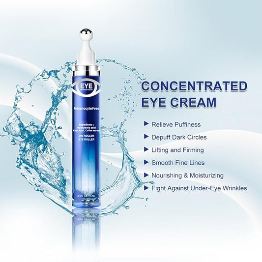 Caffeine Eye Serum,Under Eye Roller Serum with 360° Massage Ball,Eye Contour Cream for Dark Circles and Puffiness Wrinkles Fine Lines