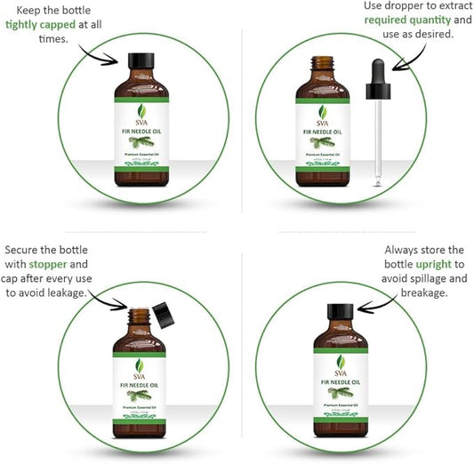 SVA Fir Needle Essential Oil – 4 Fl Oz – 100% Natural Fir Needle Oil - for Diffuser, Hair Care, Face, Skin Care, Aromatherapy, Scalp and Body Massage, Soap and Candle Making – with Dropper