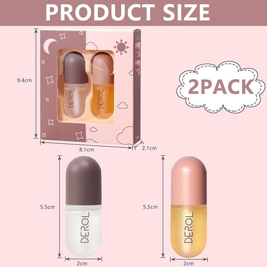 DEROL 2Pcs Natural Lip Plumper, Plant Extracts Plumping Lip Serum, Lip Enhancer Including Day and Night Lip Plumping Balm, Lip Care Serum for Fuller & Hydrated Sexy Lip (5.5MLX2)