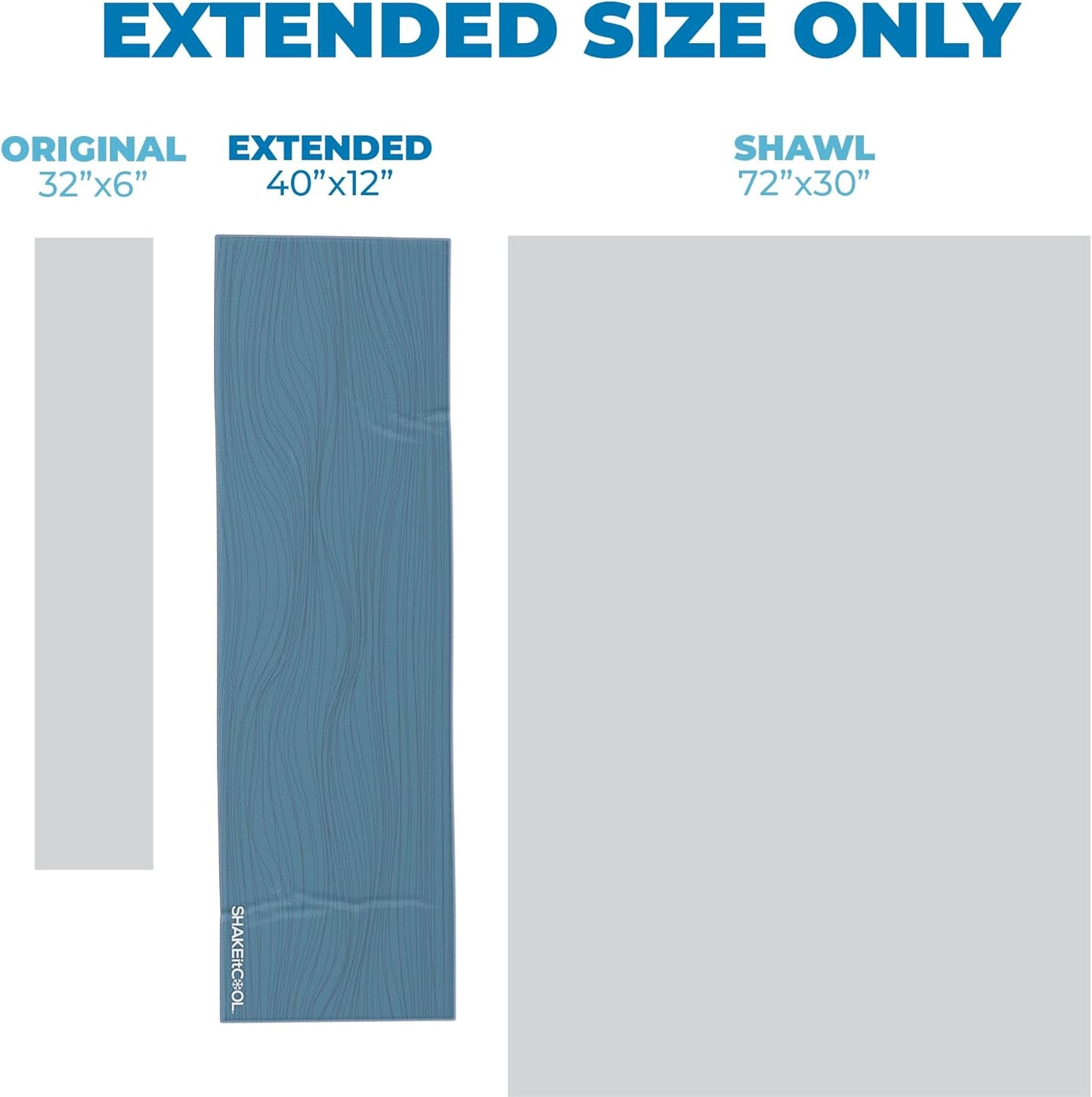 SHAKEitCOOL Extended Size Cooling Towel – Be Cool in Style - Heat Relief, Soft, Lightweight, Sun Protection, Easy Clean - Perfect for Biking, Hiking, Running, Yoga, Golf, Gardening - Steel Wave M