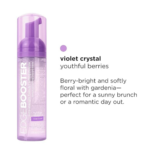 Style Factor EDGE BOOSTER Extra Strength Setting Mousse – Frizz Control, Extra Volume, and Conditioning – 6.4oz Violet Crystal Mousse for Curly Hair