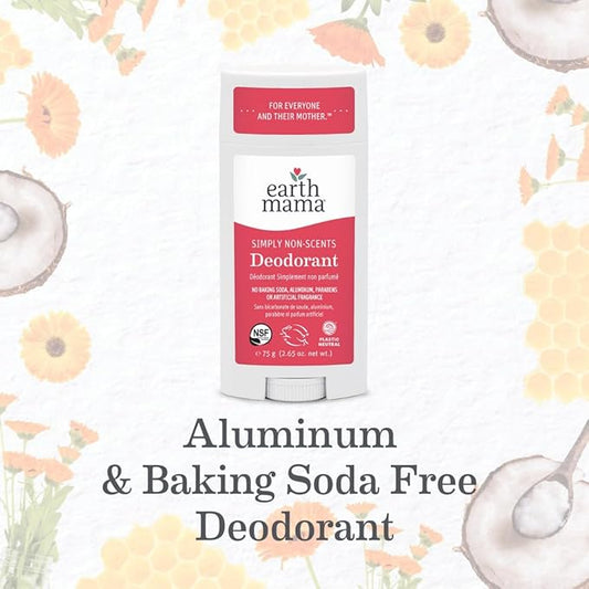 Earth Mama Simply Non-Scents Deodorant | Fragrance-free + Safe for Sensitive Skin, Pregnancy and Breastfeeding, Contains Organic Calendula and Coconut Oil, No Baking Soda or Aluminum, 2.65-Ounce