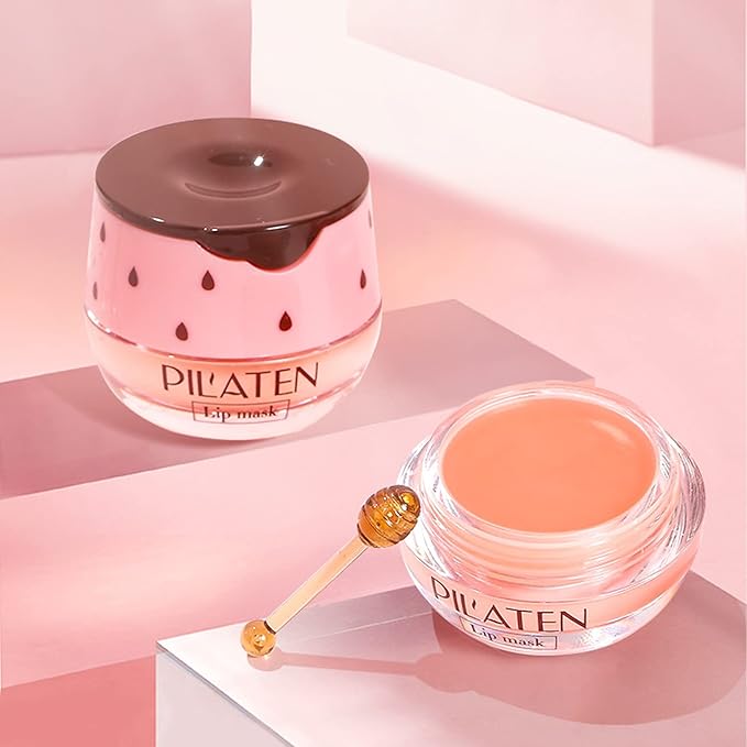 2 Pack Bee Lip Balm Honey Pot, Honey & Strawberry Lip Mask Propolis Lip Mask Moisturizing Hydrating Prevention Dry and Cracked Lip Scrubs Exfoliator (Honey+Strawberry)