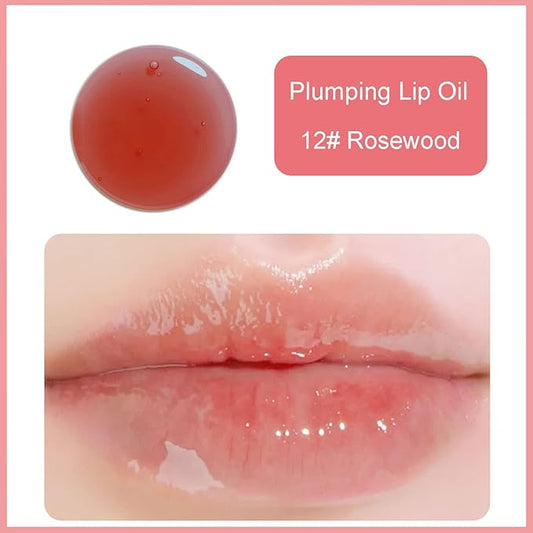 Hydrating Lip Glow Oil, Plumping Watery Lip Gloss, Refreshing Moisturizing Lip Oil Tinted Lip Balm, Lasting Nourishing Revitalizing Lip Tint Lip Care (12# Rosewood)