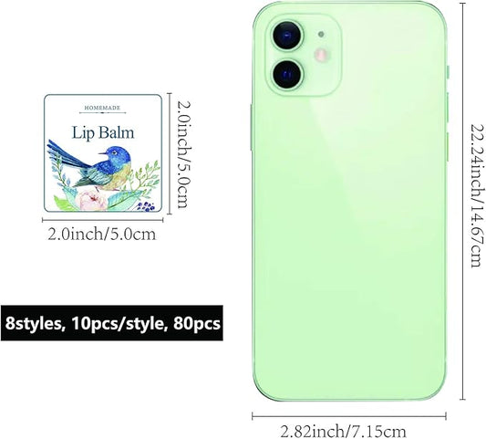 CRASPIRE Lip Balm Labels 80pcs Homemade Lip Balm Labels 2” Clear Lip Balm Labels for Tubes Printable Waterproof Lip Balm Stickers Labels for Lip Balm Handcream Candle Container(Flowers and Birds)