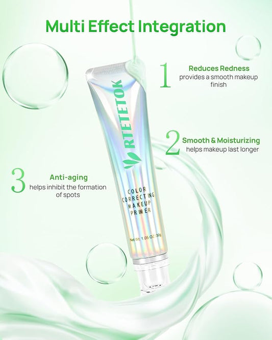 Green Primer Color Correcting for Face Before Makeup, Smoothing Primer Color Corrector for Redness, Brightening Base Makeup for Combination Skin
