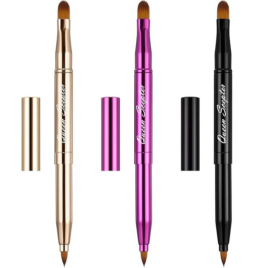Retractable Dual End Lip Brush Concealer Brush with Cap, Lipstick Eyeshadow Foundation Makeup Brushes Gold, Black, Purple