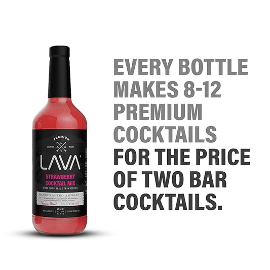 LAVA Premium Strawberry Margarita Mix Strawberry Daiquiri Mix, Made with Real Strawberries, Agave, Key Lime, No Artificial Sweeteners, Lots of Flavor, Ready to Use, 1-Liter (33.8oz) Glass Bottle