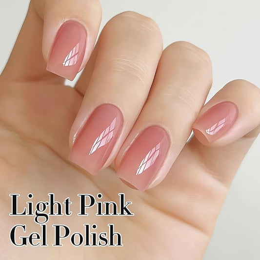 Double Rhythm 0.50 OZ Translucent Gel Polish Same Color Same Bottle Sheer Pastel Neutral Natural Milky 15 ML Jelly UV Nail Art DIY at Home (Light Pink-A1494)