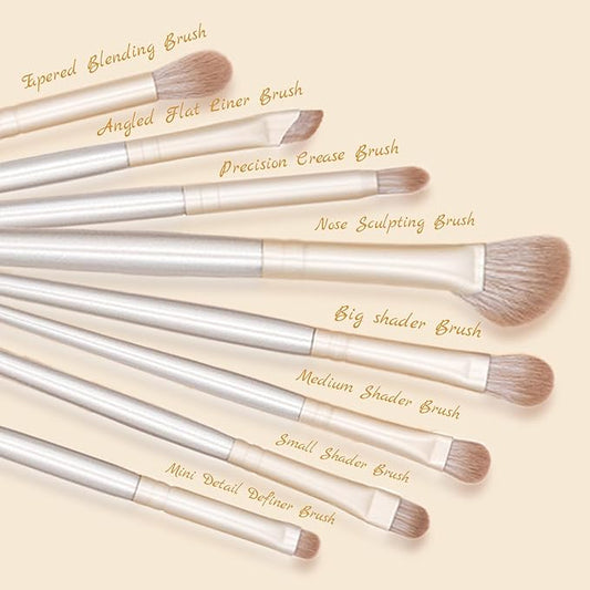 Eyeshadow Makeup Brushes Set with Case 8 PCS Soft Synthetic Hairs Eye Makeup Brushes for Blending Eyebrow Eyeliner Eyeshadow (Silver)