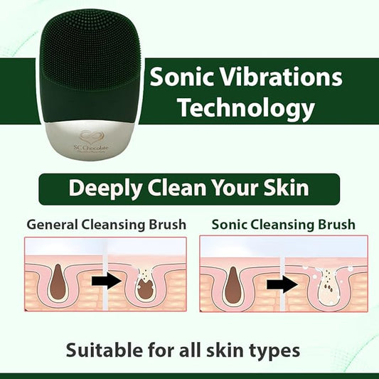Facial Cleansing Brush | 3-in-1 Electric Face Scrubber | USB Rechargeable Face Cleansing Brush | IPX7 Waterproof | Blackhead Remover | Deep Cleansing & Exfoliating (Green)